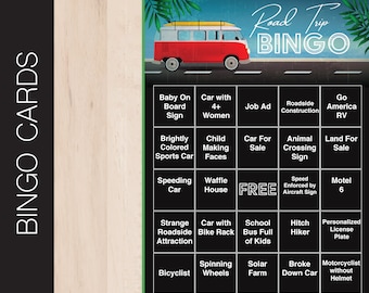 Printable ADULT ROAD TRIP Bingo Game | 20 Print-Ready or Editable Pdf Cards | Instant Download Printable Digital File