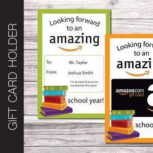 Wydrukowalny uchwyt na kartę podarunkową Amazon BACK To SCHOOL. Czekamy na NIESAMOWITY rok szkolny! Cyfrowy wydruk Edytowalny Natychmiastowe pobranie.