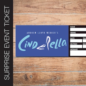 Printable CINDERELLA Broadway Surprise Ticket. Editable Musical Theatre Faux Event Admission Souvenir Keepsake. PDF Instant Download.