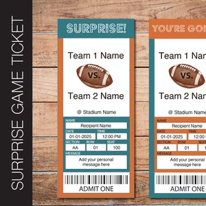 Editable MIAMI Colors Football Game Gift Reveal Ticket.  Editable Instant Download. Teal and Orange Ticket.