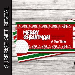 Bearbeitbarer TEE TIME Surprise Gift Reveal Coupon.  Golf-Geschenkgutschein.  Golf-Karte.  Golf Präsent. Weihnachtskarten-Gutschein. Gesamter bearbeitbarer Text