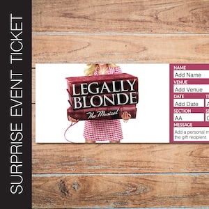 Druckbare LEGALLY BLONDE Broadway Surprise Ticket. Bearbeitbares Musiktheater Faux Event Eintritt Souvenir Souvenir Andenken PDF Sofortiger Download