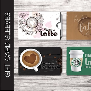 Capa/envelope para cartão-presente COFFEE para impressão. Obrigado por um Latte! Starbucks | Hortons | Petes | Dunkin Donuts Download instantâneo digital