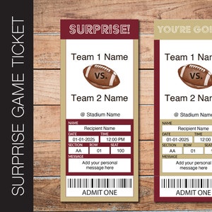 Bearbeitbar SAN FRANCISCO Colors Football Game Gift Reveal Ticket.  Bearbeitbarer Sofortiger Download. Rot-Gold-Karte.