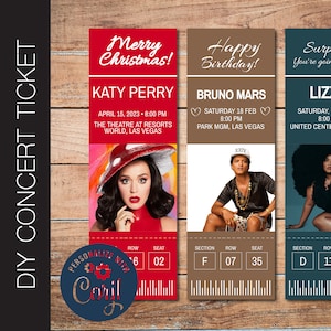 DIY Konzert Vorlage. Surprise Reveal Los. Faux Event-Zutritt. Corjl Digitaler Download Jpeg & PdF.  Drucken Sie physisch oder per E-Mail mobil.