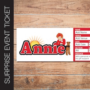Druckbare ANNIE Broadway Überraschungskarte. Bearbeitbares Musiktheater Faux Event Eintritt Souvenir Andenken. PDF Sofortdownload.