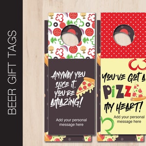 Printable PIZZA Beer Bottle Gift Tag.  Birthday. Editable 2-sided Beer Bottle Label Instant Download PDF 0009