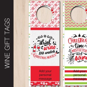 Afdrukbaar CHRISTMAS TIME wijncadeaukaartje. Bewerkbaar dubbelzijdig wijnflesetiket. Label voor feestdagen likeurfles. Direct pdf-bestand downloaden