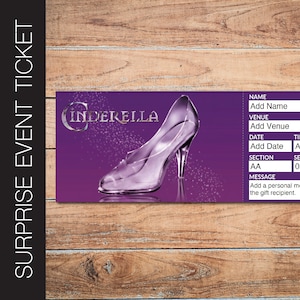 CINDERELLA Broadway Surprise Ticket zum selbst ausdrucken. Bearbeitbares Musiktheater Faux Event Eintritt Souvenir Andenken. PDF Sofortdownload.
