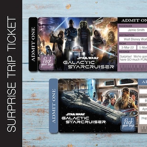 Printable GALACTIC STAR CRUISER Surprise Gift Ticket / Boarding Pass.  Pack Your Bags!  Editable PdF File.