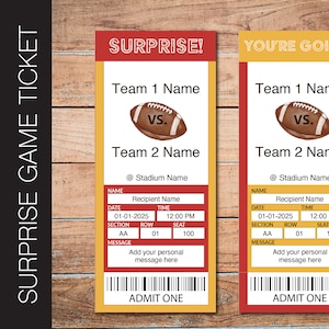 Editable KANSAS CITY Colors Football Game Gift Reveal Ticket.  Editable Instant Download. Red and Gold Ticket