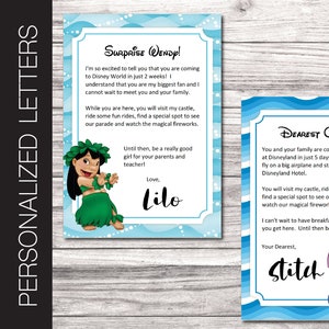 Letras personalizadas imprimibles de LILO: Viaje sorpresa revelado. Stitch. 13 x 18 cm. Texto editable.