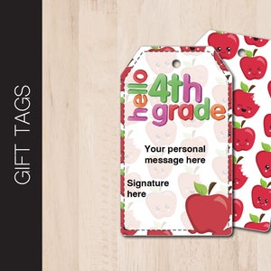 Etiquetas de regalo editables de "HOLA 4.º GRADO". Etiqueta editable. Promoción. Nuevo curso. Inicio de clases. De la maestra. Primer día de clases. Notas para la lonchera.