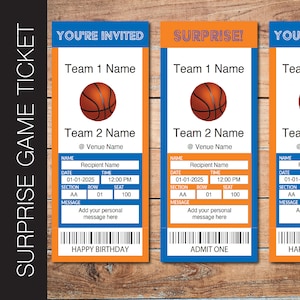 Bearbeitbar NEW YORK Farben Basketball Spiel Geschenk enthüllen Ticket.  Bearbeitbarer Sofortiger Download.