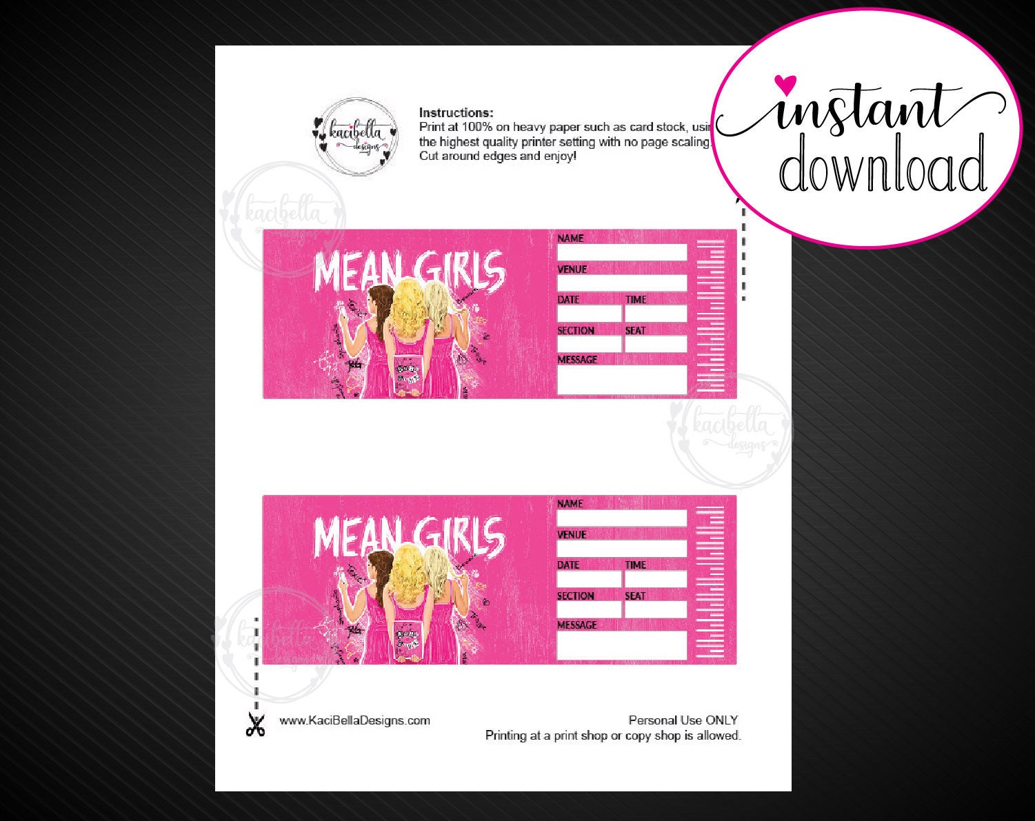 Mean Girls Broadway Surprise Ticket, Mean Girls the Musical Collectible  Theater Ticket, Editable Musical Theatre Faux Event 