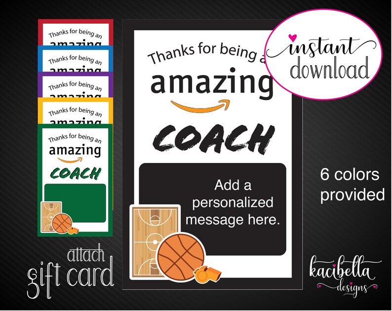 Printable BASKETBALL COACH Appreciation Amazon Gift Card Etsy