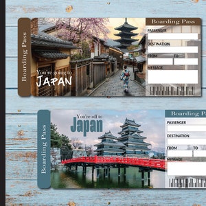 Printable JAPAN Surprise Trip Gift Ticket. Boarding Pass. Trip Ticket. Vacation Ticket. Instant Download. Editable PDF File.