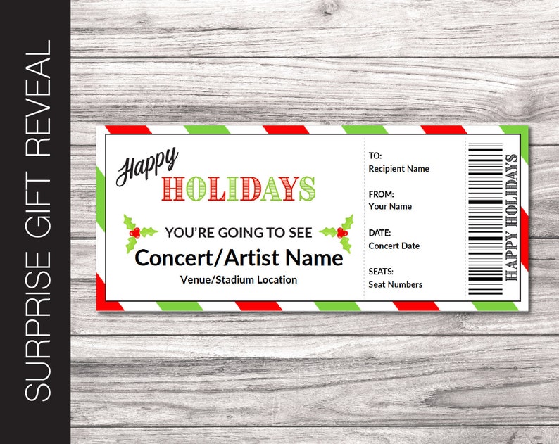 printable holiday surprise concert ticket editable artist
