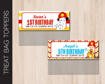 Printable BIRTHDAY Treat Bag Topper | Candy Bag | Party Favor | Fire Truck Themed | Digital Printable Editable Instant Download