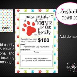 Printable PET LOSS Charity Donation Gift Card. Pet Sympathy. Dog ...