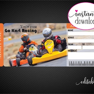 Printable GO KART Racing Surprise Trip Tickets. Vacation Ticket ...