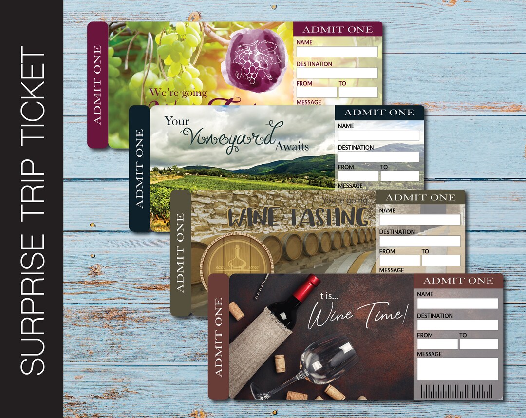 Printable WINE TASTING Surprise Trip Gift Ticket. Boarding Pass