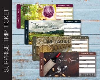 Printable WINE TASTING Surprise Trip Gift Ticket. Boarding Pass. Printable Ticket. Trip Ticket. PDF Instant Download