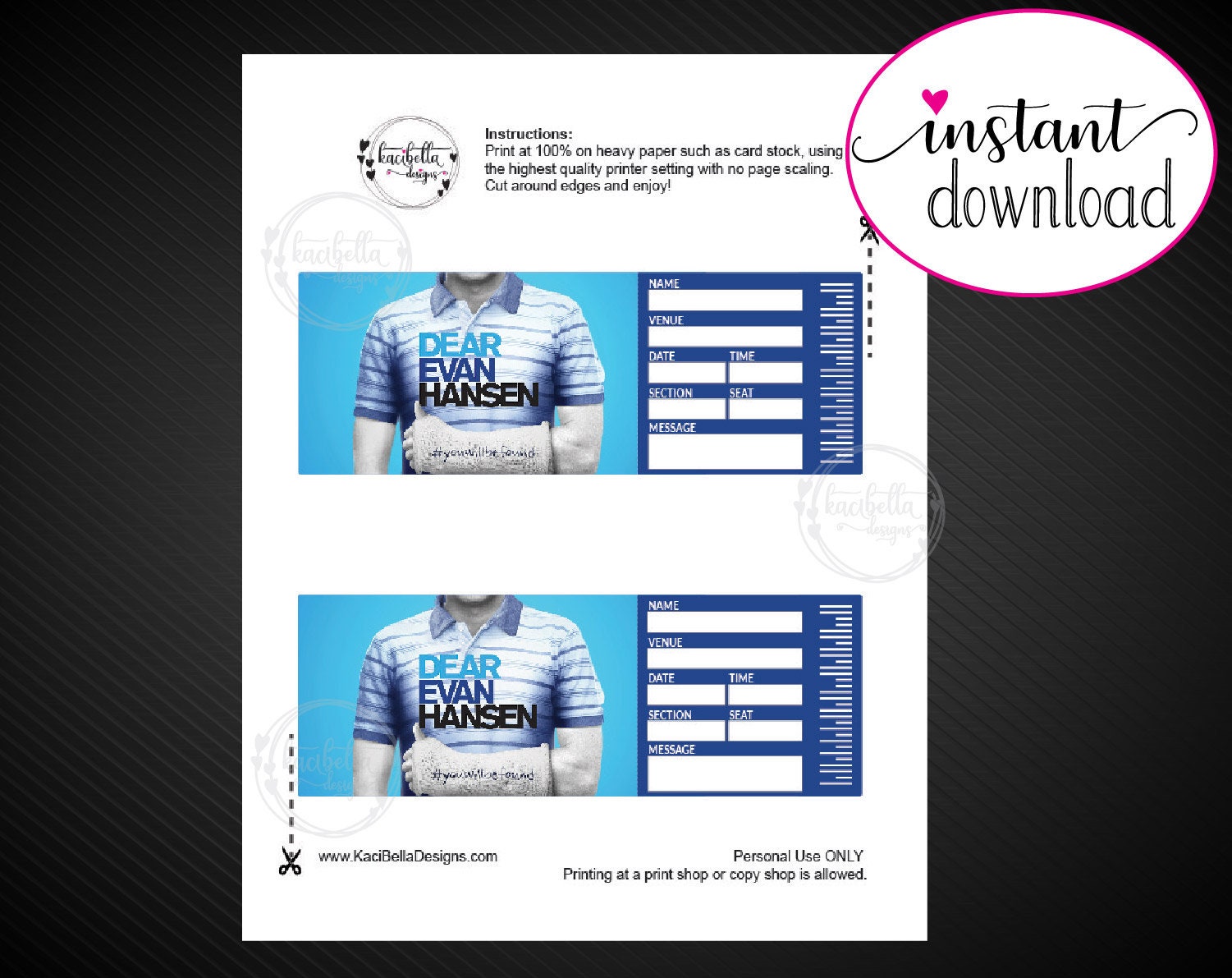 Printable DEAR EVAN HANSEN Broadway Surprise Ticket. Editable - Etsy