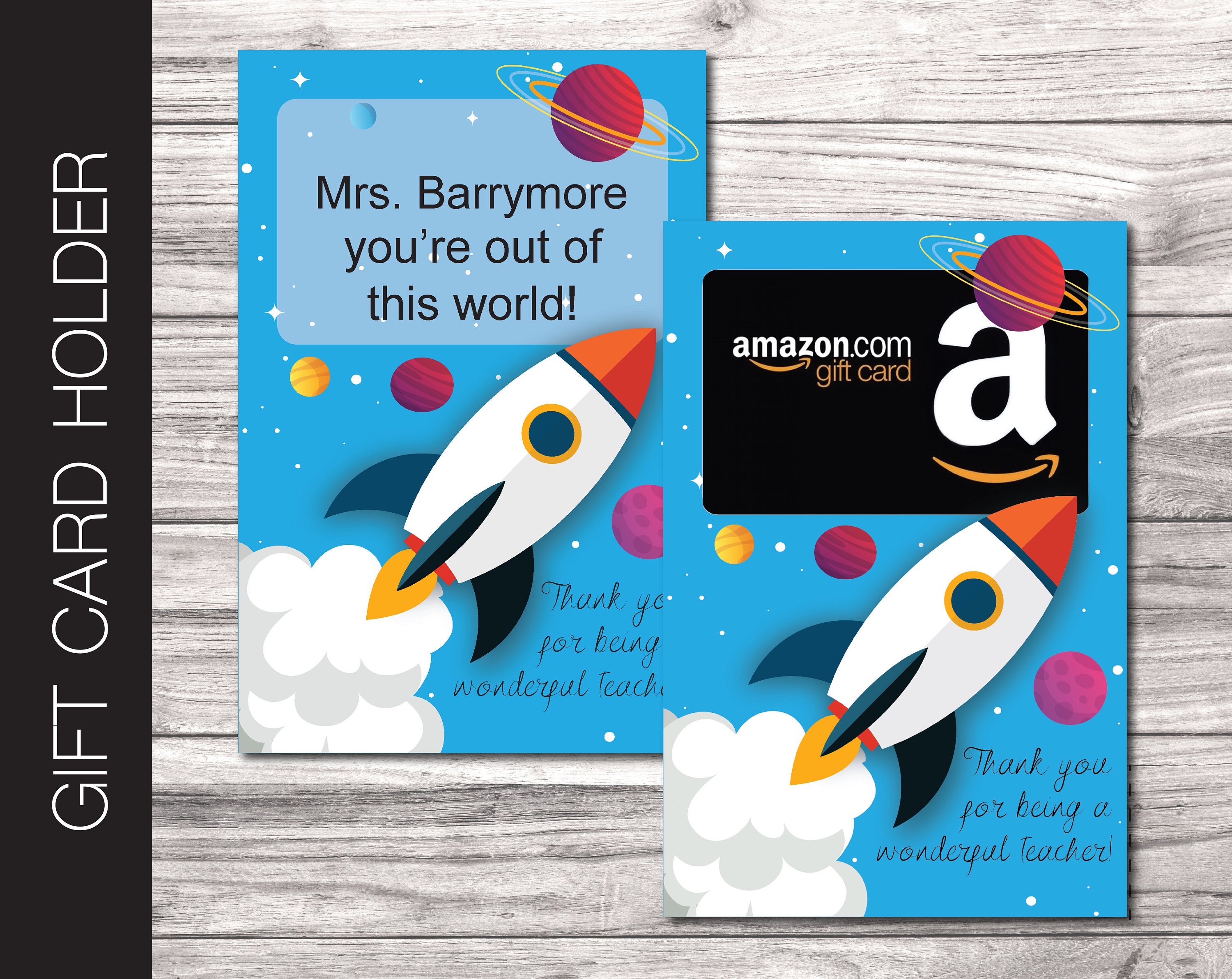 Printable TEACHER APPRECIATION Gift Card Holder.  Thank you for being a Wonderful Teacher!  Editable PDF. Printable Digital File.