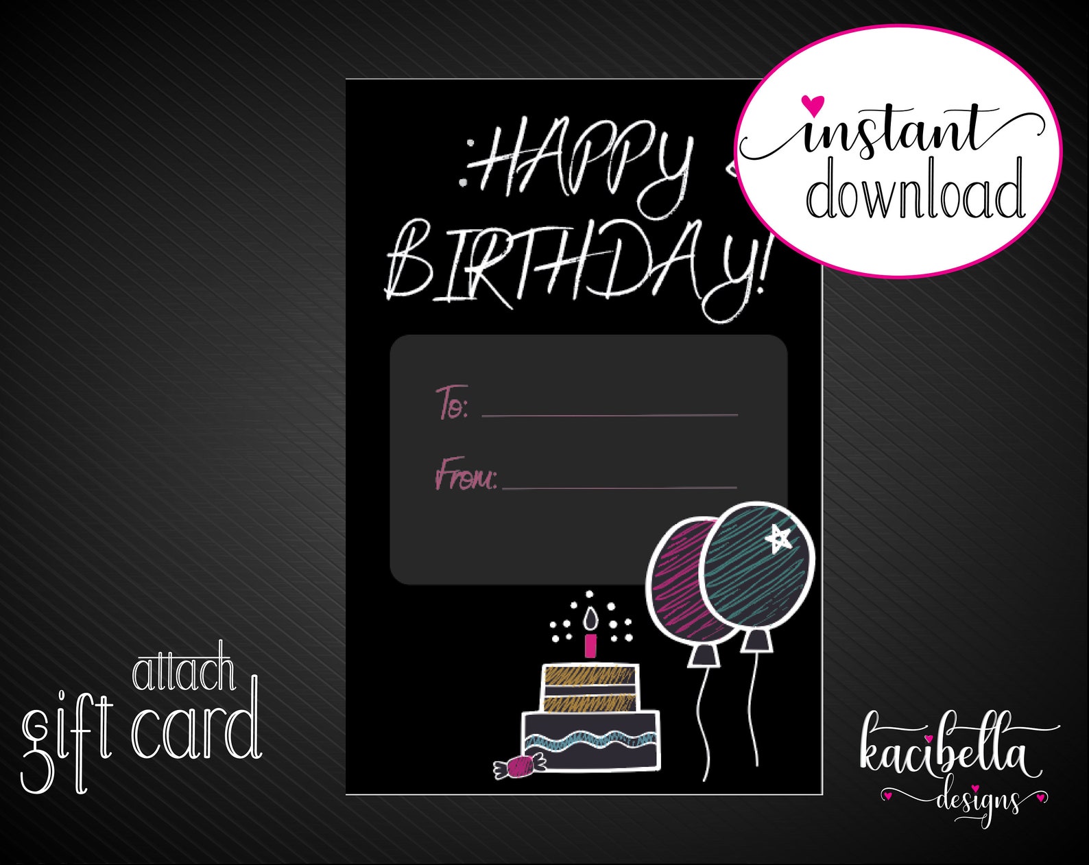Printable BIRTHDAY Gift Card Holder. Personalized Chalkboard - Etsy