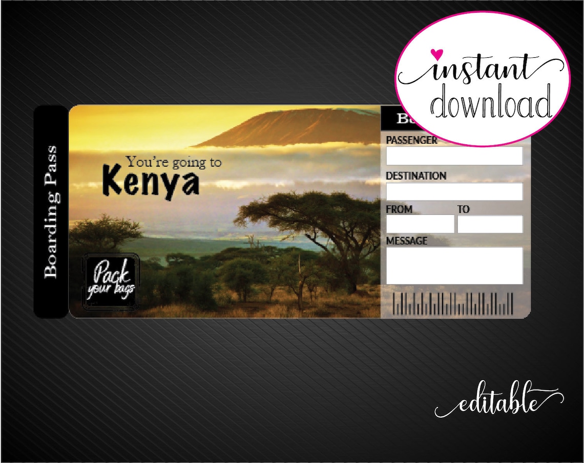 Printable KENYA Surprise Trip Tickets. Vacation Ticket. Etsy