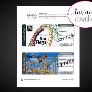 Printable SIX FLAGS Surprise Gift Ticket. Boarding Pass. Trip Ticket ...