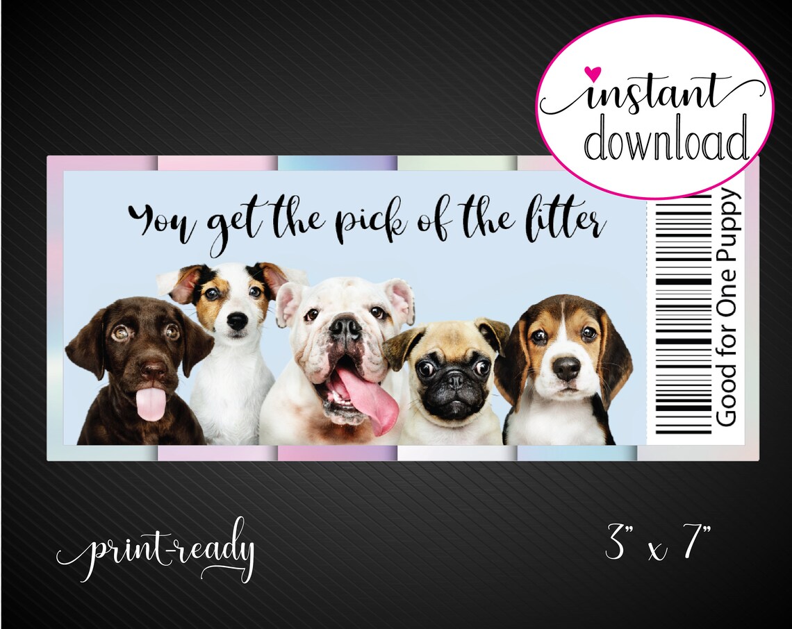 Printable NEW PUPPY / DOG Surprise Gift Reveal Coupon. Instant Etsy