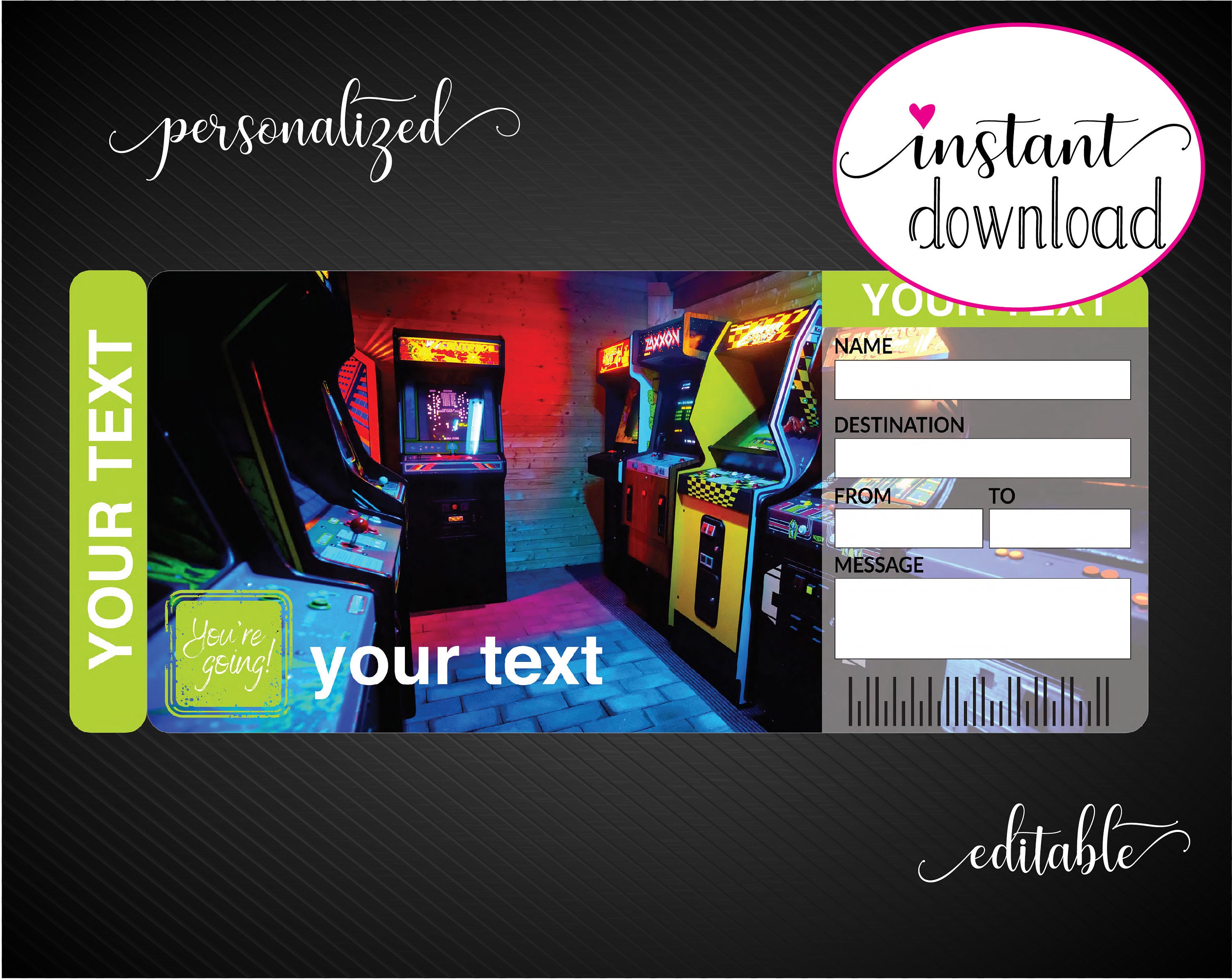 printable arcade surprise gift reveal ticket admission pass etsy