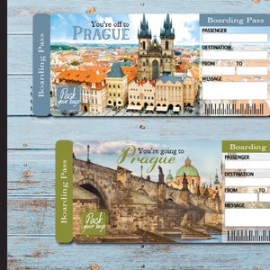 Printable PRAGUE Surprise Trip Gift Ticket. Boarding Pass. Ticket. Trip Ticket. Vacation Ticket. Instant Download. Editable PDF File.