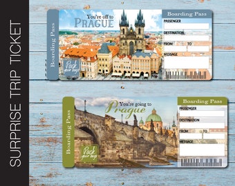 Printable PRAGUE Surprise Trip Gift Ticket. Boarding Pass. Ticket. Trip Ticket. Vacation Ticket. Instant Download. Editable PDF File.