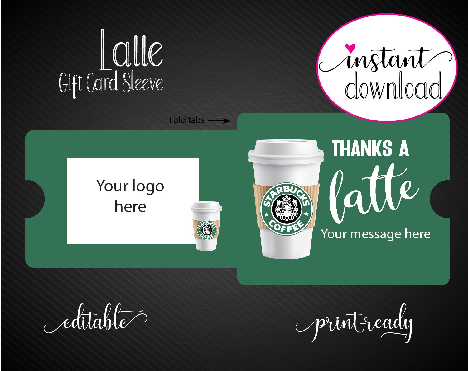 Printable BUSINESS Starbucks Coffee Gift Card Sleeve / | Etsy
