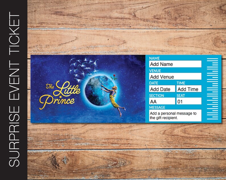 Printable LITTLE PRINCE Broadway Surprise Ticket. Editable Etsy