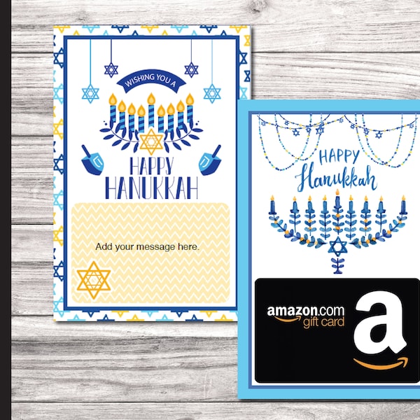 Printable HANUKKAH Gift Card Holder. Wishing you a Happy Hanukkah! Dreidel and Menorah Themed. Instant Download. Personalized message.