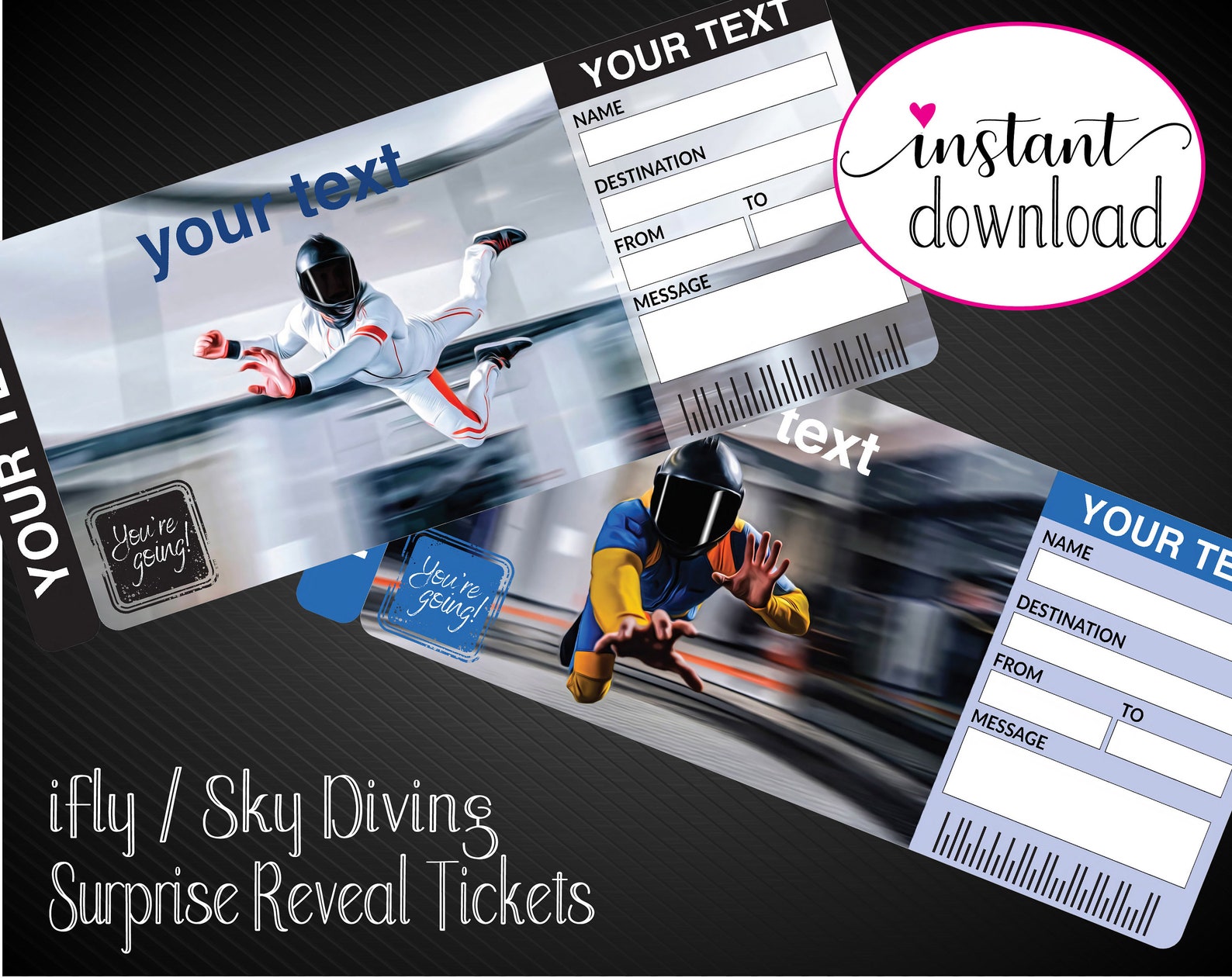 Printable SKY DIVING Or IFLY Surprise Gift Reveal Ticket Etsy