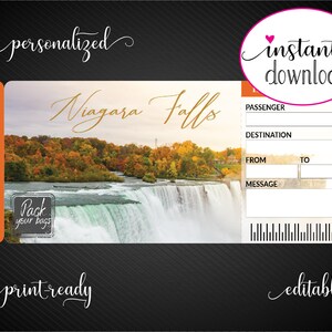 Printable NIAGARA FALLS Surprise Trip Gift Ticket. Boarding Pass. Trip ...