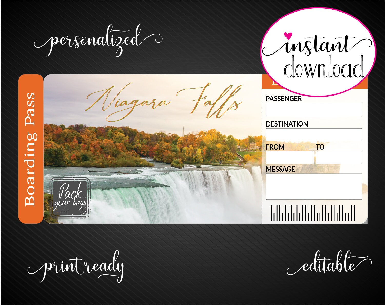 Surprise Trip Gift Ticket. Pack Your Bags for Niagara Falls!