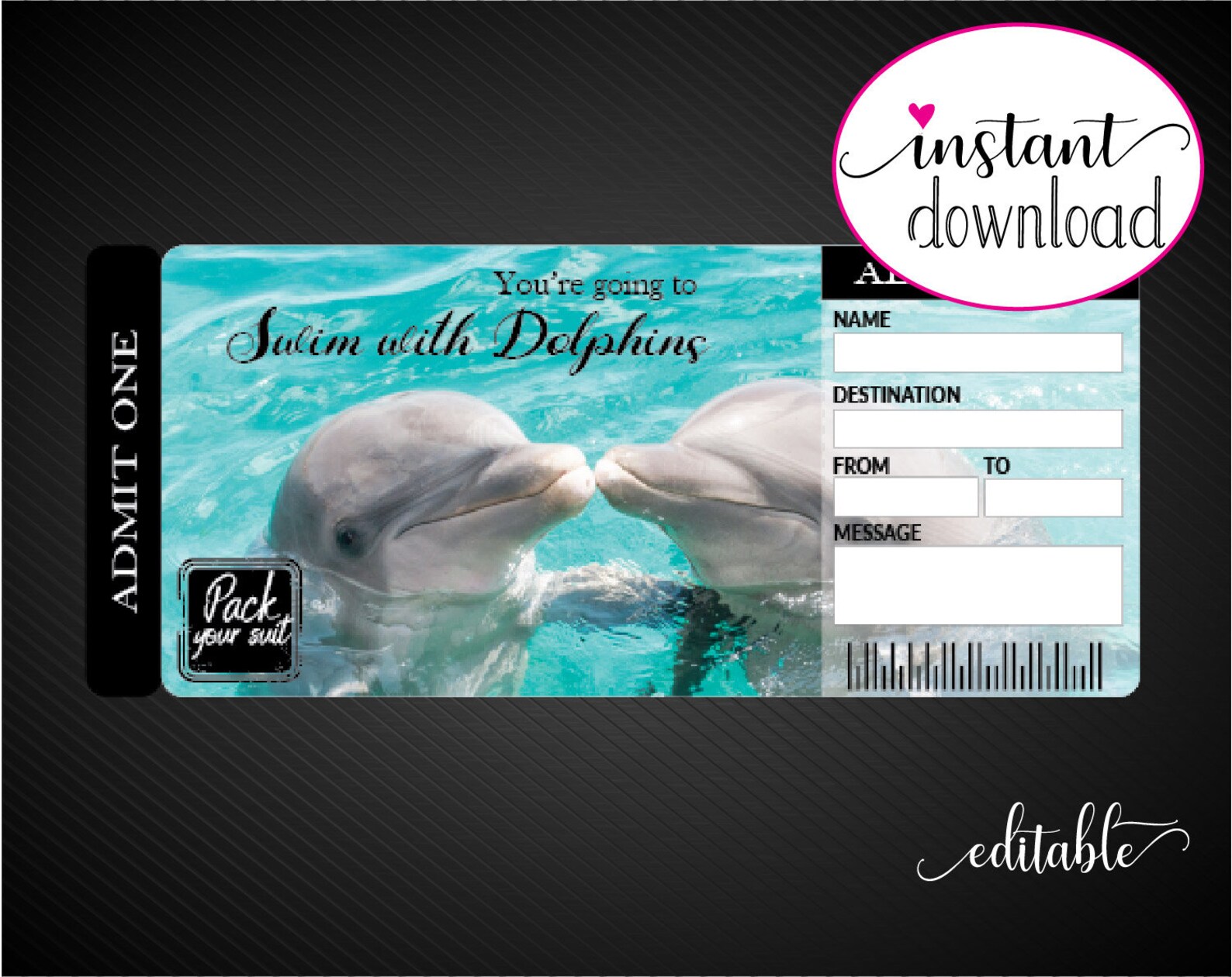 Printable SWIM With DOLPHINS Surprise Trip Tickets. Vacation Etsy