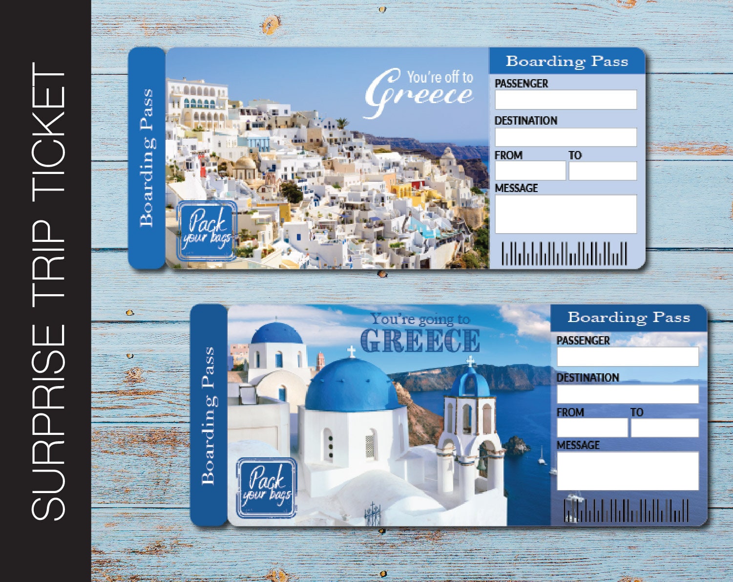 Printable GREECE Surprise Trip Gift Ticket. Boarding Pass. Etsy