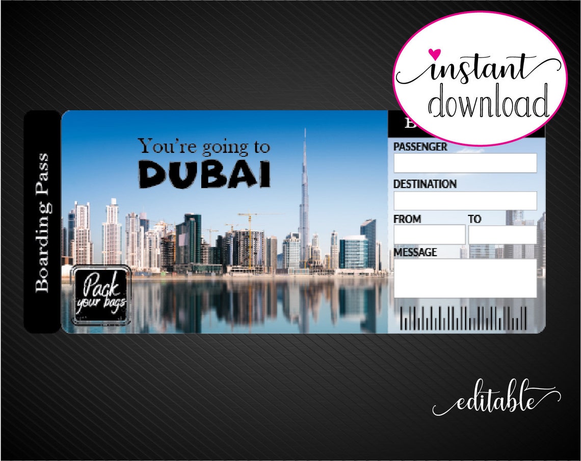 Printable DUBAI Surprise Trip Gift Ticket. Boarding Pass. Etsy
