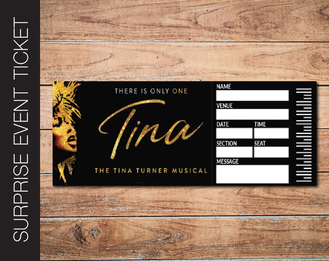TINA Broadway Surprise Ticket. Editable Musical Theatre Faux Event