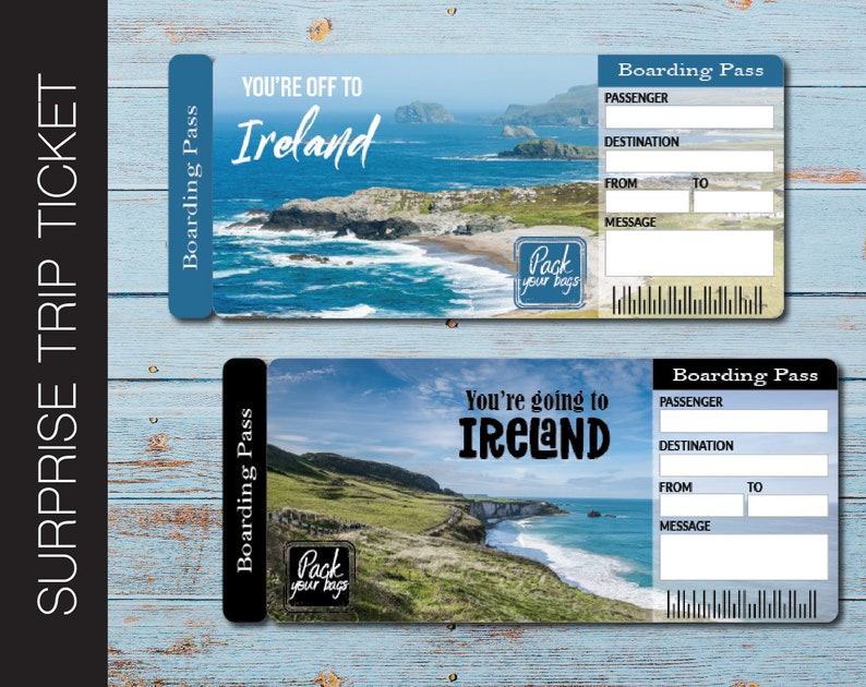 Printable IRELAND Surprise Trip Gift Ticket. Boarding Pass. Etsy