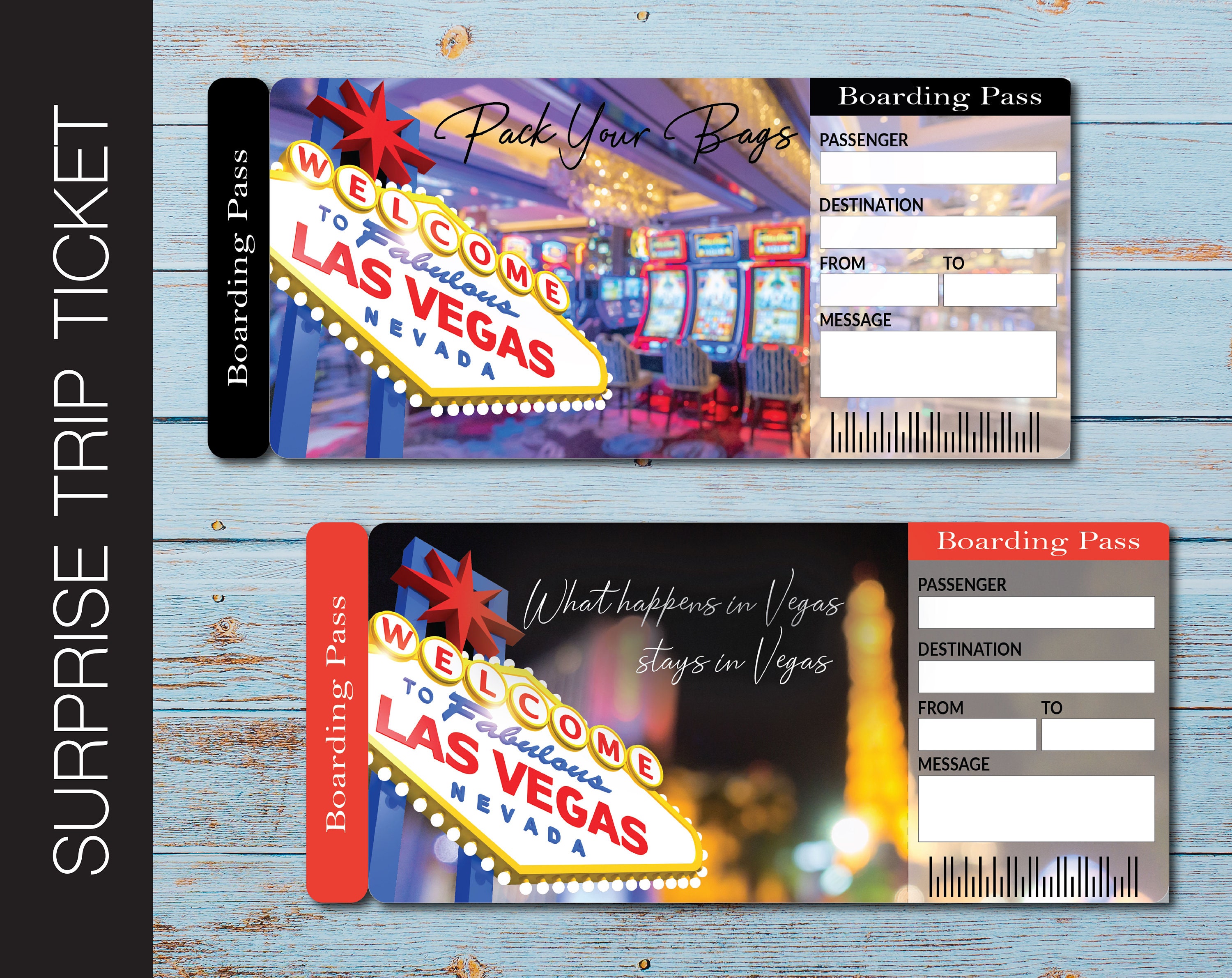 Printable LAS VEGAS Surprise Trip Gift Ticket. Boarding Pass. Etsy