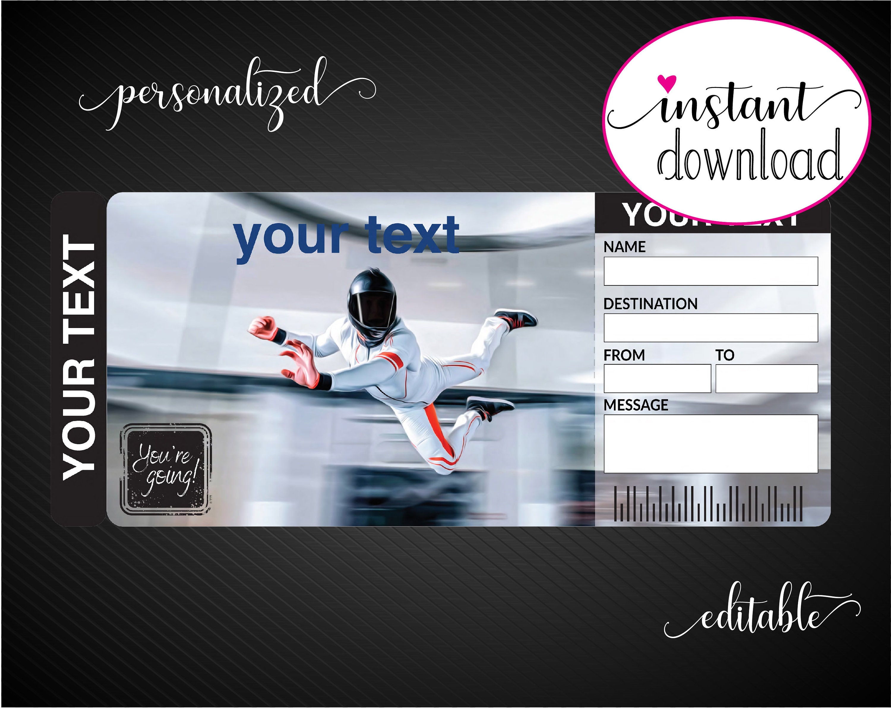 Printable SKY DIVING Or IFLY Surprise Gift Reveal Ticket Etsy