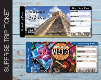 Printable MEXICO Surprise Trip Gift Ticket. Boarding Pass. Printable Ticket. Trip Ticket. Vacation Ticket. Editable PDF Instant Download